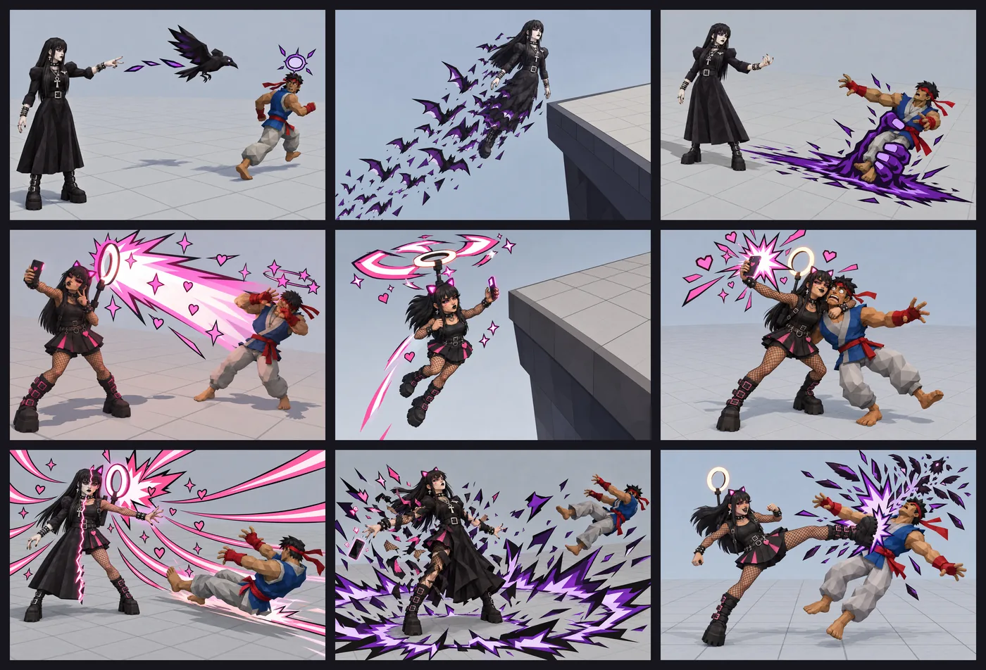 Nine concept frames of Nyx's specials and swaps