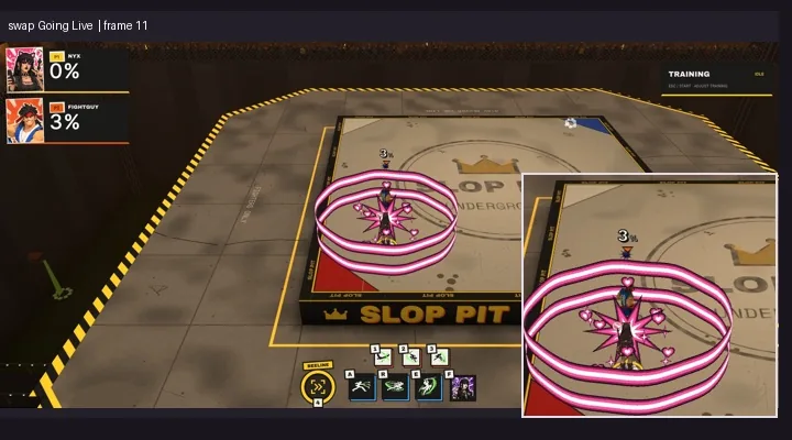 Going Live in game, reading as flat pink rings
